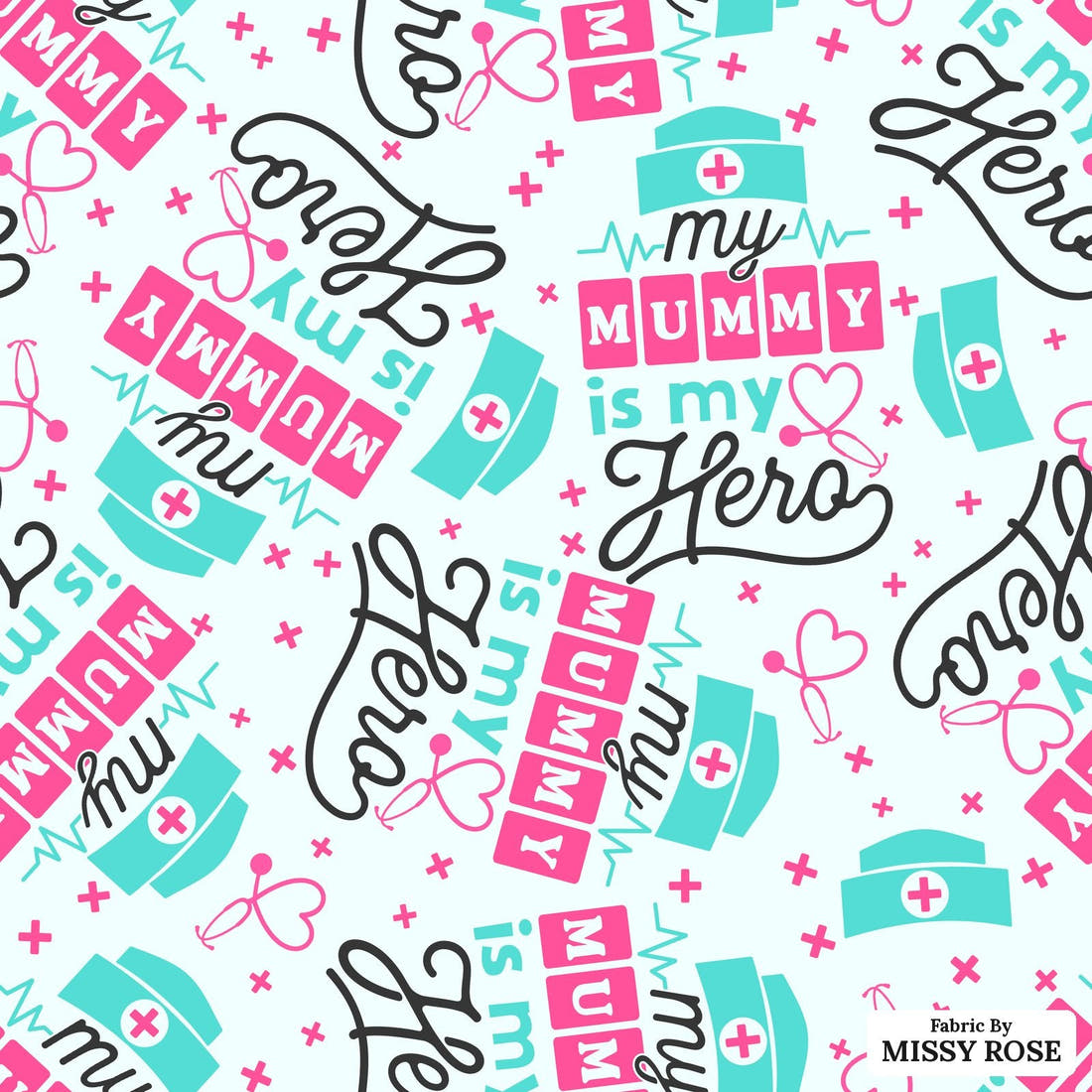 Design 511 Nurse Mum Fabric - flat view of the print, zoom in for detail | Fabric by Missy Rose