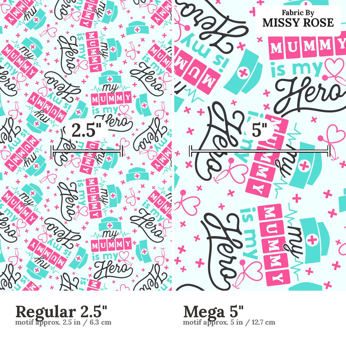Design 511 Nurse Mum Fabric size comparison - print scale | Fabric by Missy Rose