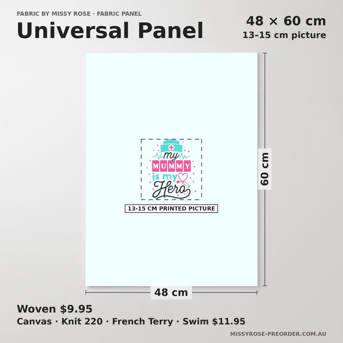Design 511 Nurse Mum Panel universal panel sizing – 13–15 cm printed picture on 48 × 60 cm fabric | Fabric by Missy Rose