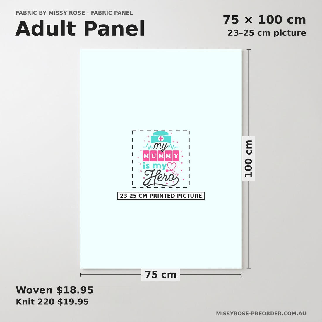 Design 511 Nurse Mum Panel adult panel sizing – 23–25 cm printed picture on 75 × 100 cm fabric | Fabric by Missy Rose