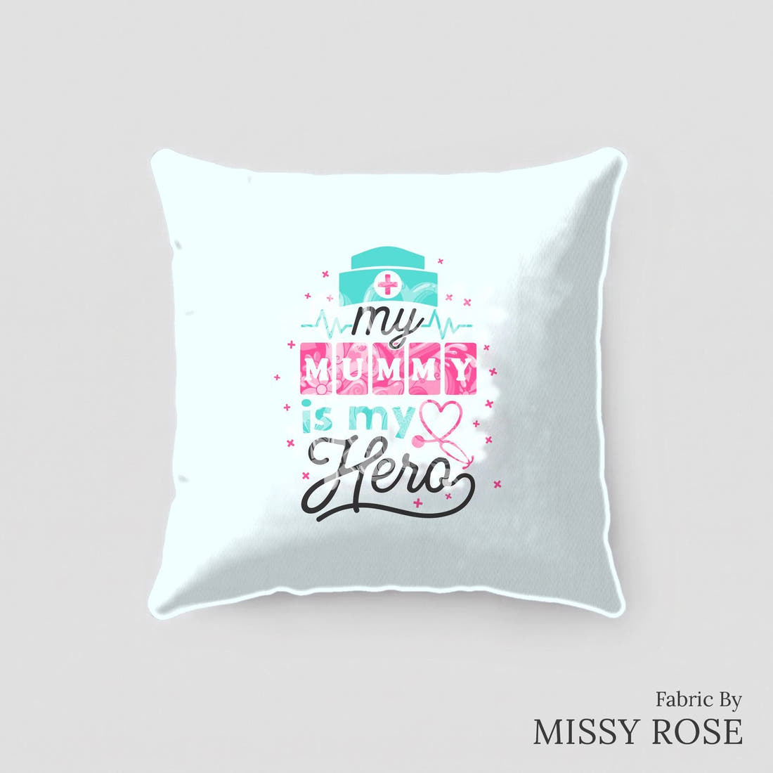 Design 511 Nurse Mum Panel sewn into a cushion – see how the panel looks made up | Fabric by Missy Rose