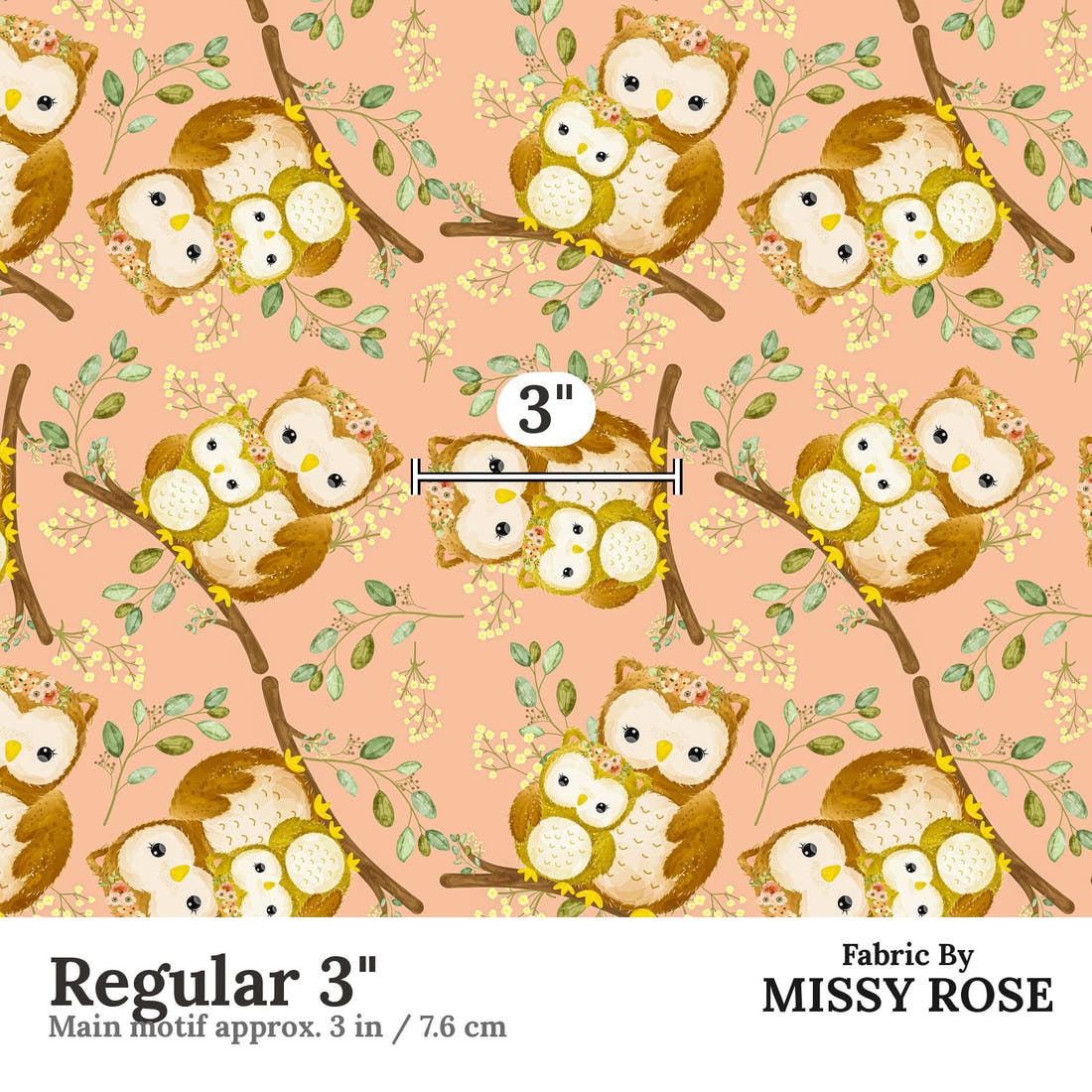 Design 512 Owl Fabric Regular 3" - print scale | Fabric by Missy Rose