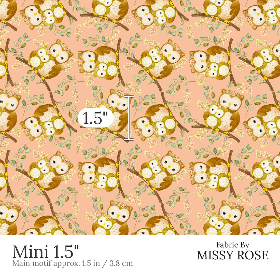 Design 512 Owl Fabric Mini 1.5 inch print scale guide | Fabric by Missy Rose