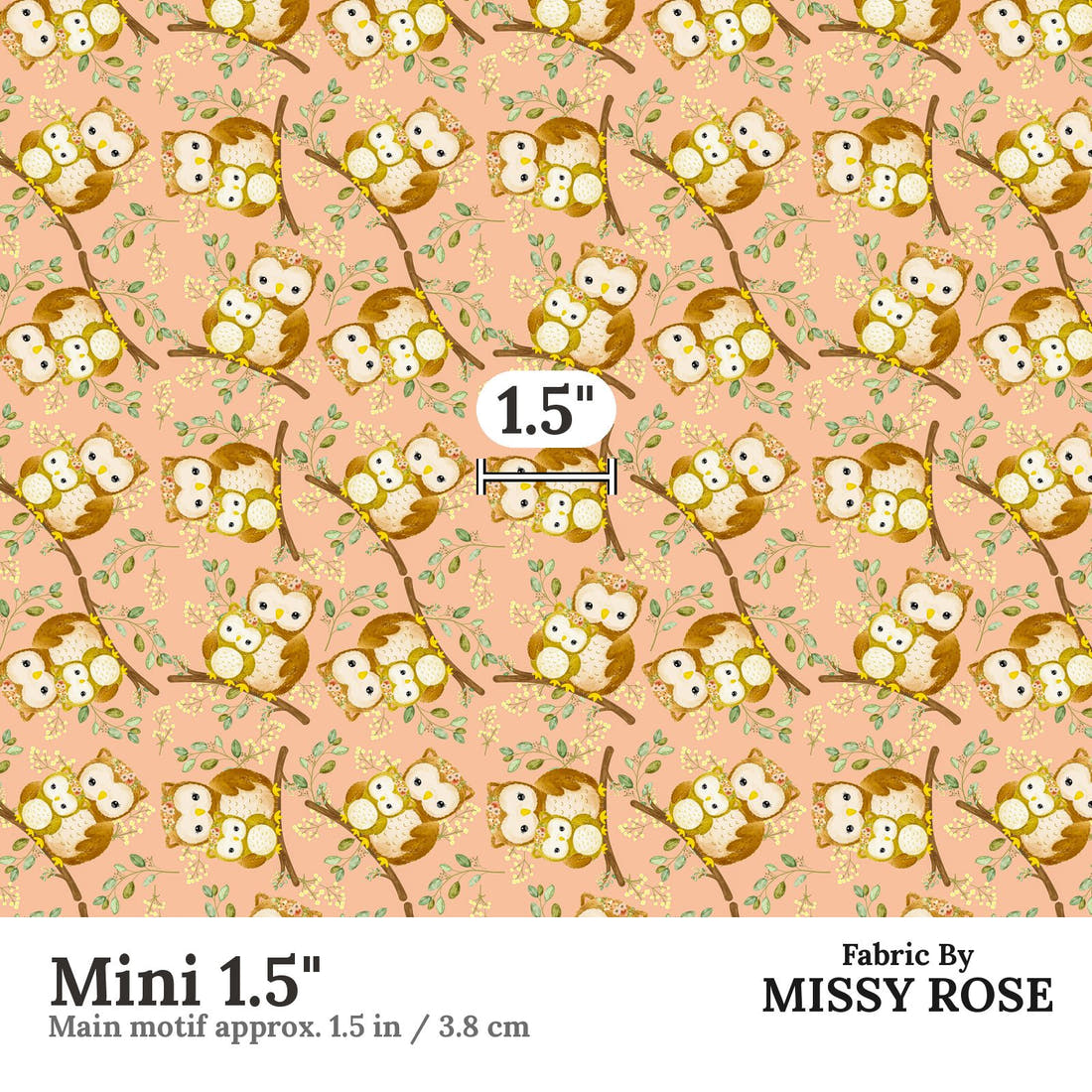 Design 512 Owl Fabric Mini 1.5" - print scale | Fabric by Missy Rose
