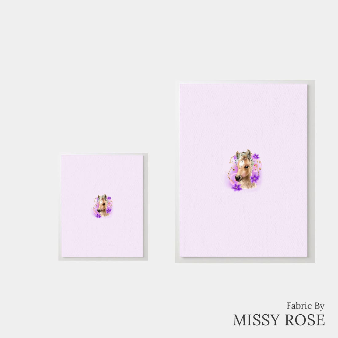Design 513 Purple Horse Panel – universal and adult panel sizes side by side | Fabric by Missy Rose
