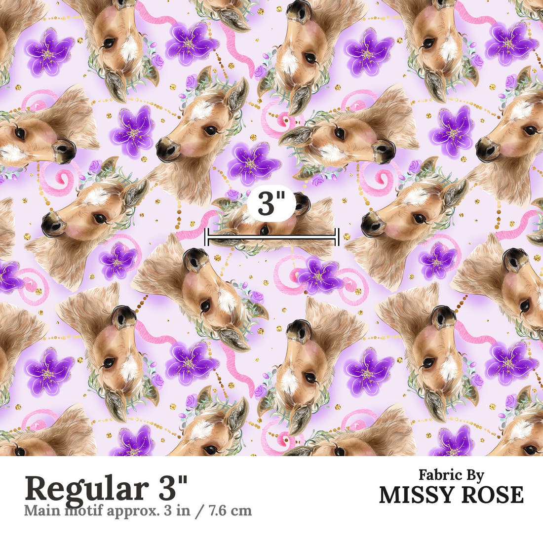 Design 513 Purple Horse Fabric Regular 3" - print scale | Fabric by Missy Rose