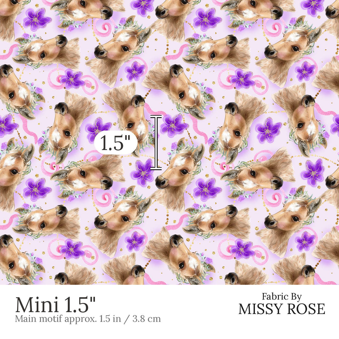 Design 513 Purple Horse Fabric Mini 1.5 inch print scale guide | Fabric by Missy Rose