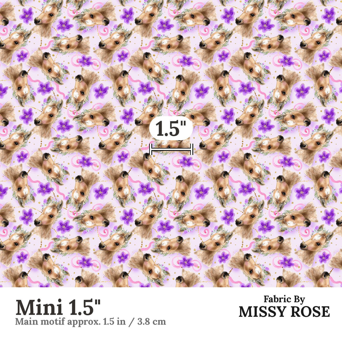 Design 513 Purple Horse Fabric Mini 1.5" - print scale | Fabric by Missy Rose