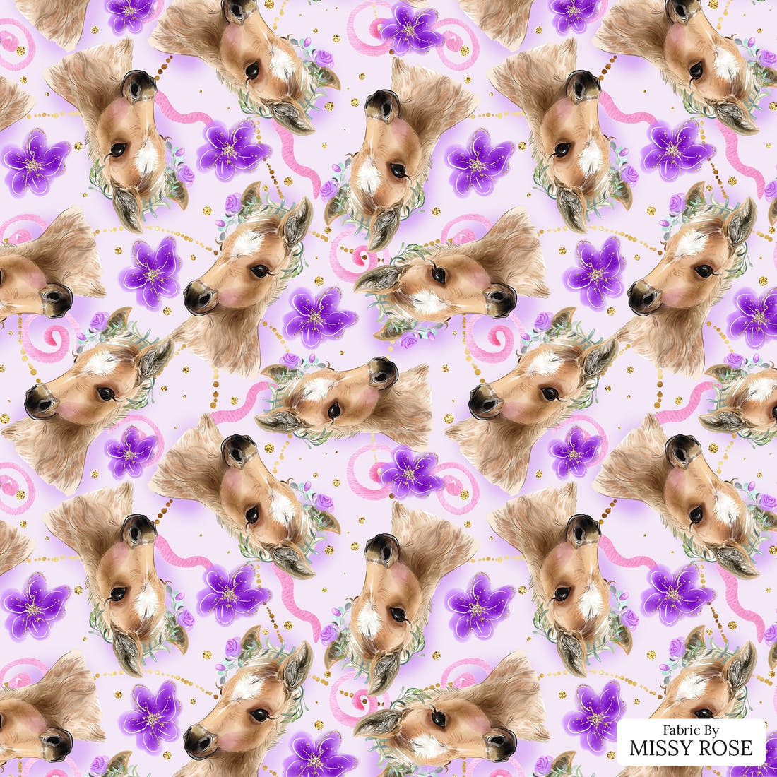 Design 513 Purple Horse Fabric - flat view of the print, zoom in for detail | Fabric by Missy Rose