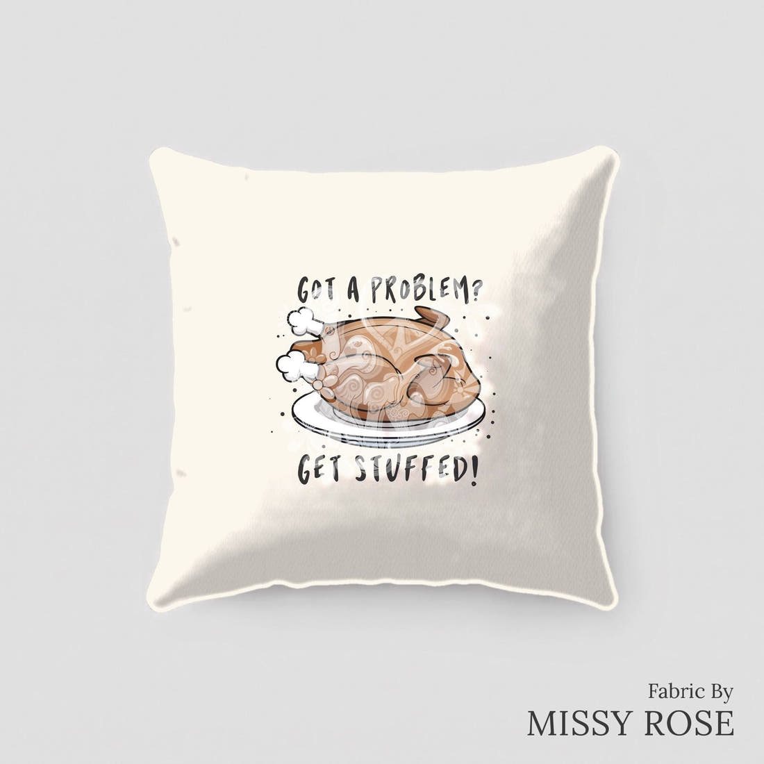 Design 514 Turkey Panel sewn into a cushion – see how the panel looks made up | Fabric by Missy Rose