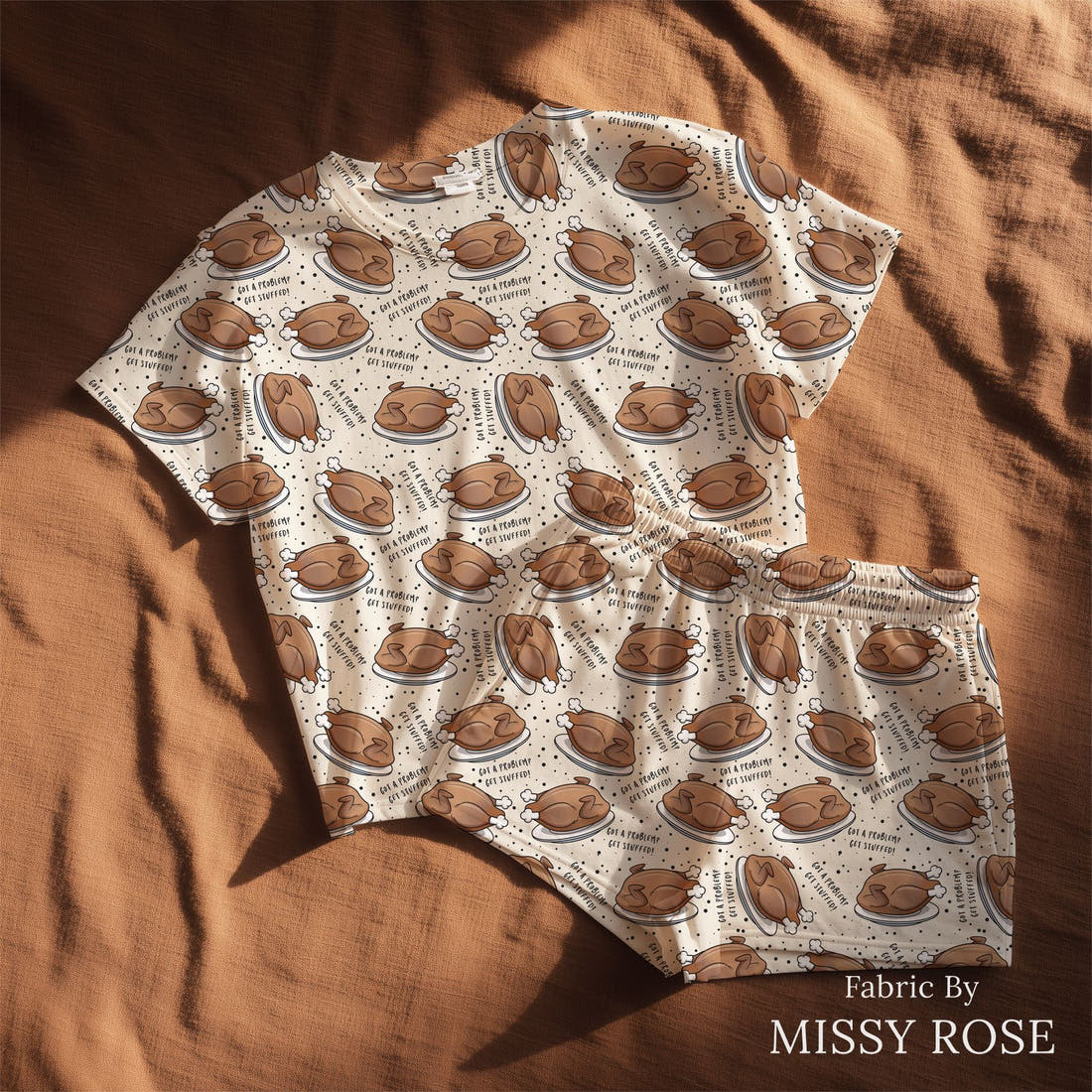 Design 514 Turkey Fabric sewn into a lounge set – see how the print looks made up | Fabric by Missy Rose