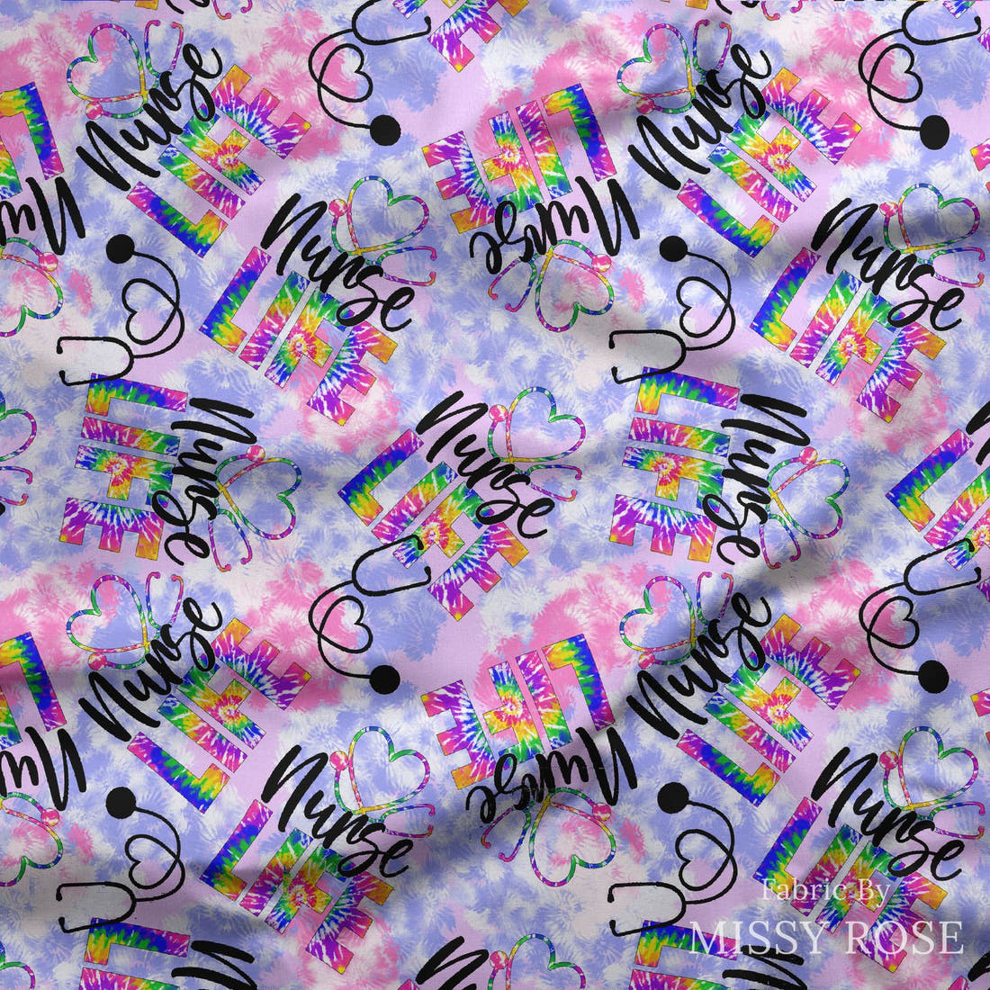 Design 515 Nurse Life Fabric draped fabric mockup – custom printed fabric by the metre | Fabric by Missy Rose