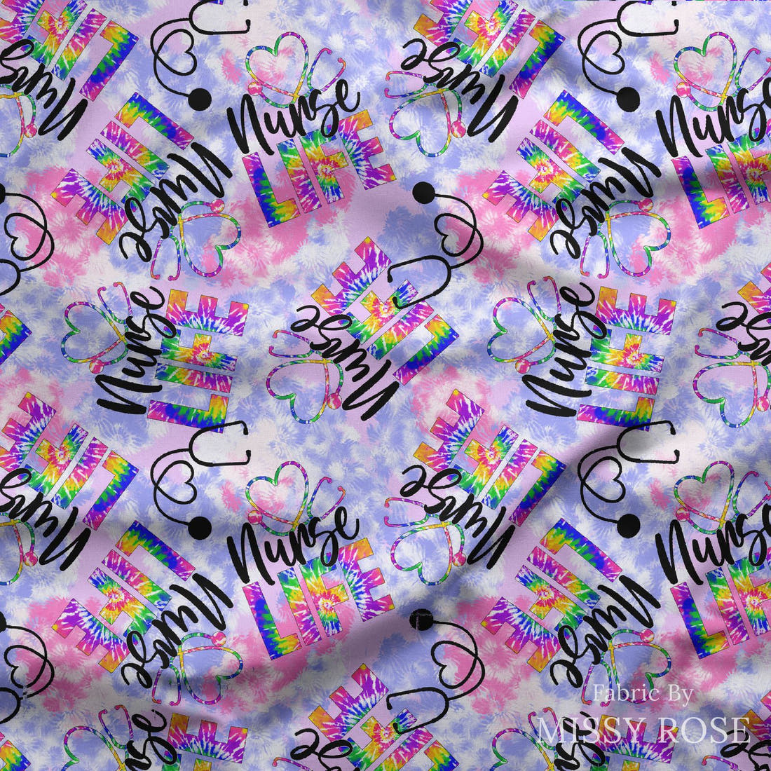 Design 515 Nurse Life Fabric draped fabric mockup – custom printed fabric by the metre | Fabric by Missy Rose