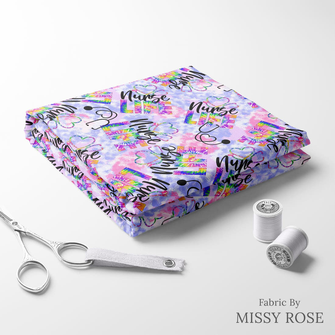 Design 515 Nurse Life Fabric folded fabric stack with matching thread – pre-order fabric Australia | Fabric by Missy Rose