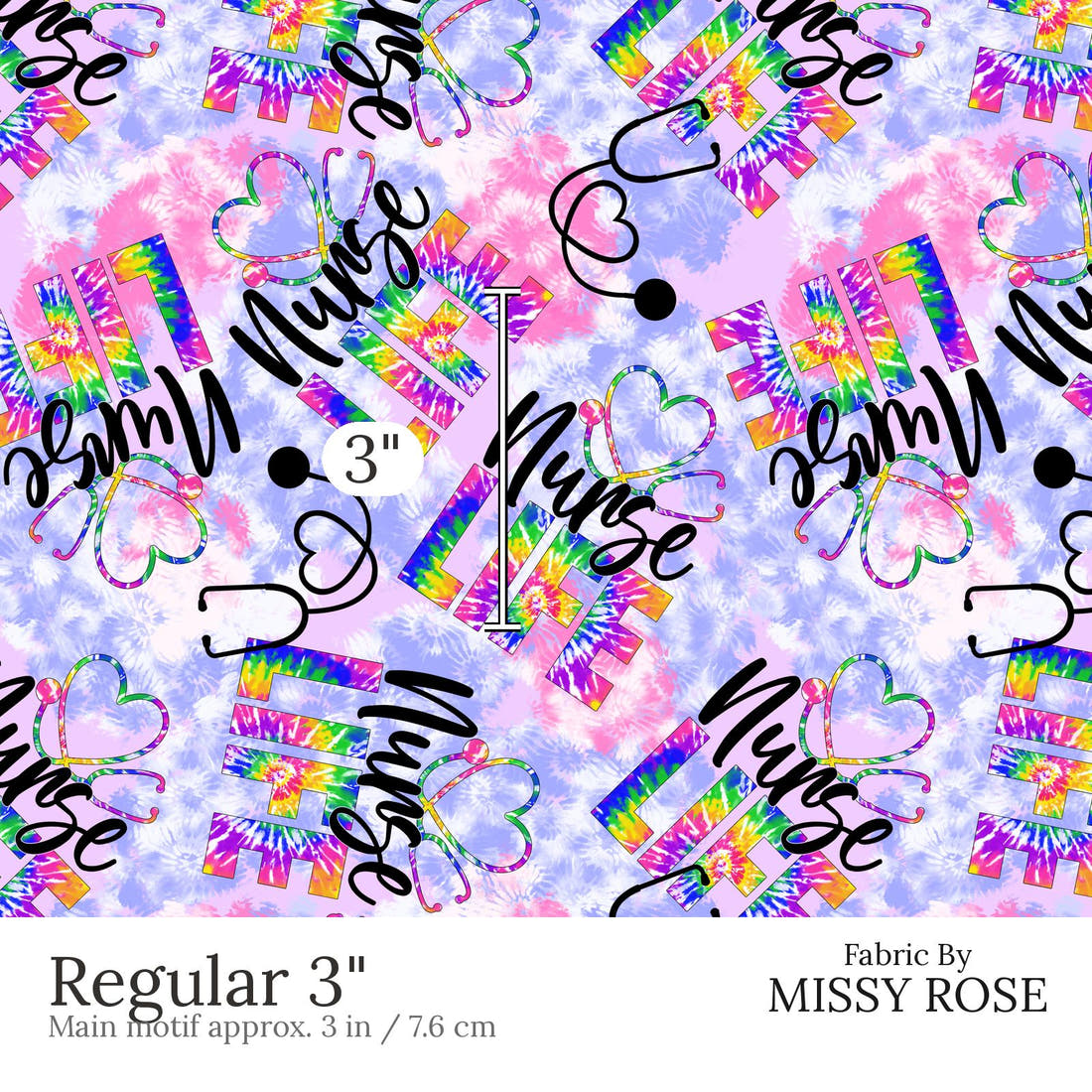 Design 515 Nurse Life Fabric Regular 3 inch print scale guide | Fabric by Missy Rose