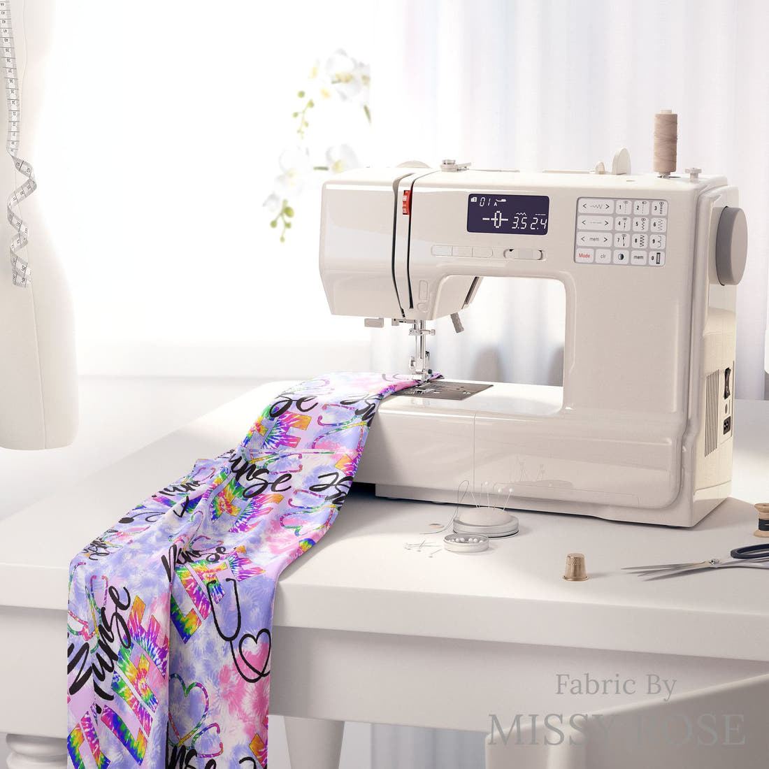 Design 515 Nurse Life Fabric on a sewing machine – premium fabric for sewing projects | Fabric by Missy Rose