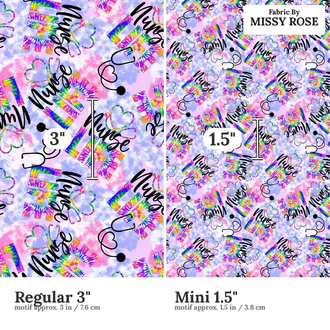 Design 515 Nurse Life Fabric size comparison - print scale | Fabric by Missy Rose