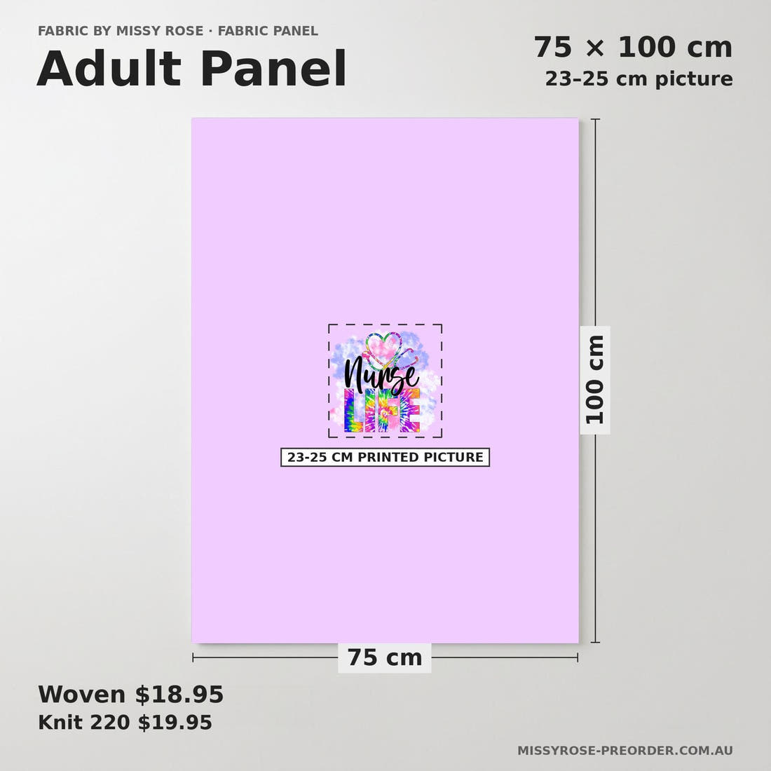 Design 515 Nurse Life Panel adult panel sizing – 23–25 cm printed picture on 75 × 100 cm fabric | Fabric by Missy Rose