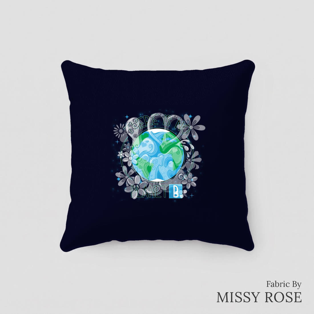 Design 516 Planet B Panel sewn into a cushion – see how the panel looks made up | Fabric by Missy Rose