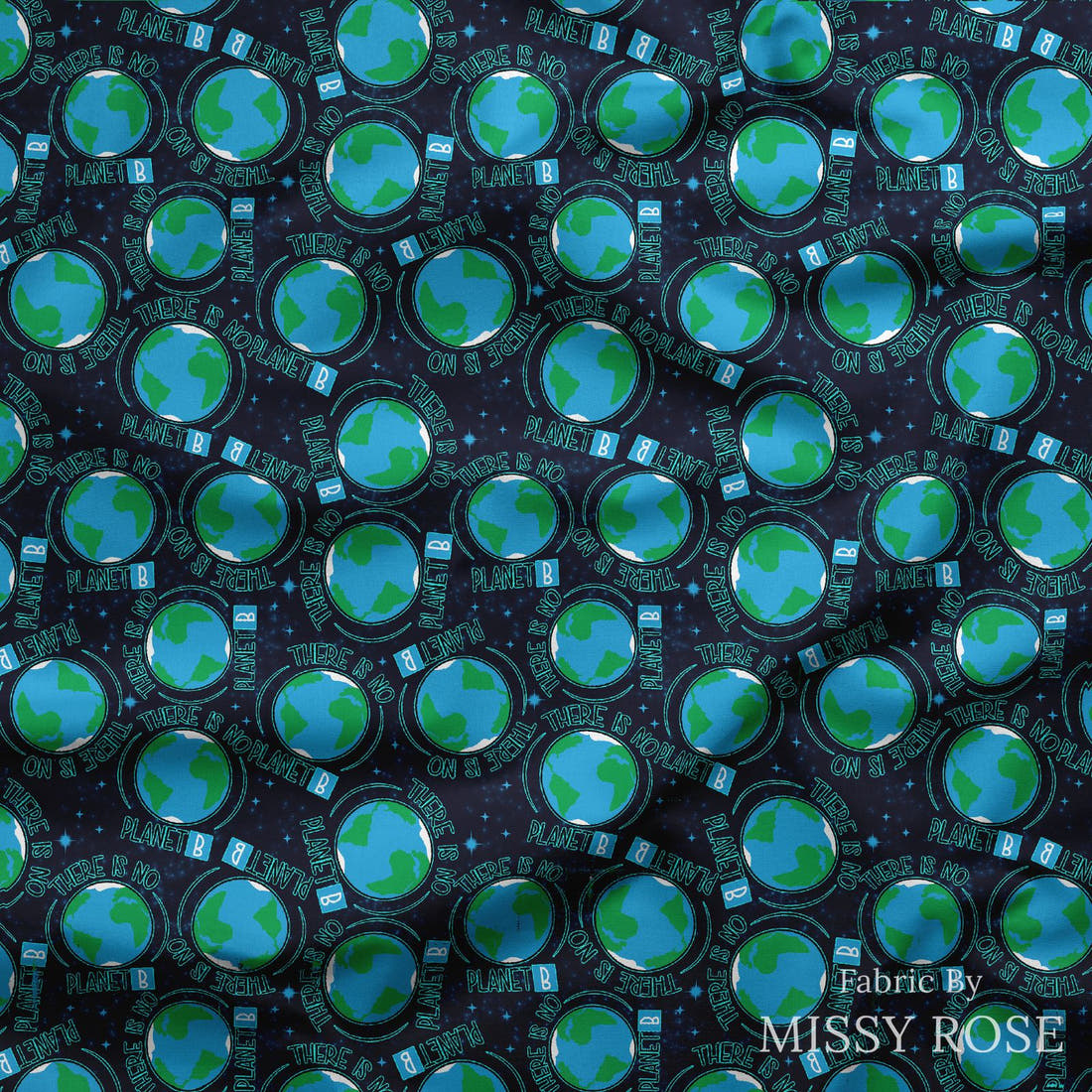 Design 516 Planet B Fabric draped fabric mockup – custom printed fabric by the metre | Fabric by Missy Rose