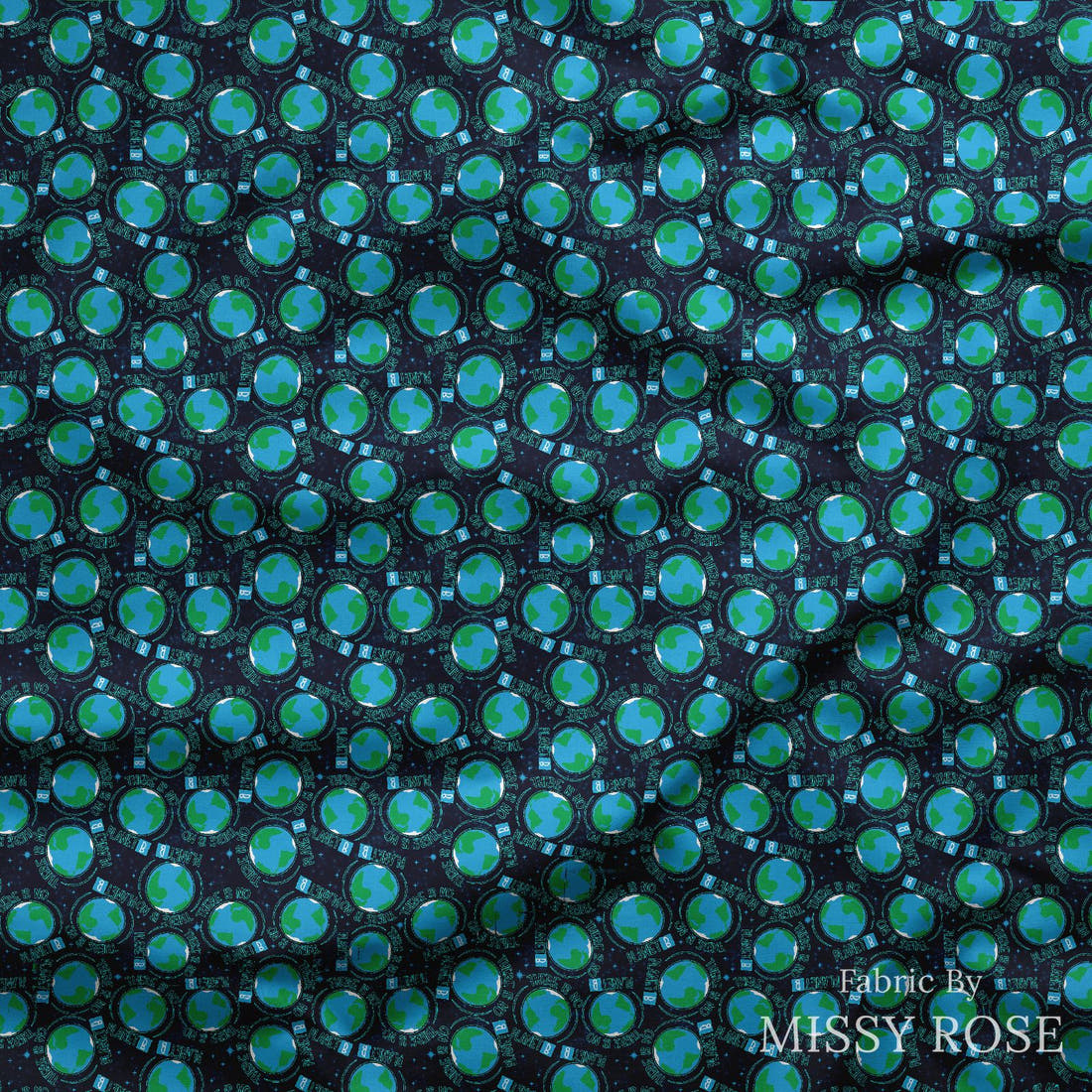 Design 516 Planet B Fabric draped fabric mockup – custom printed fabric by the metre | Fabric by Missy Rose