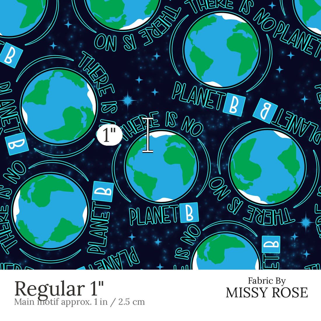 Design 516 Planet B Fabric Regular 1 inch print scale guide | Fabric by Missy Rose