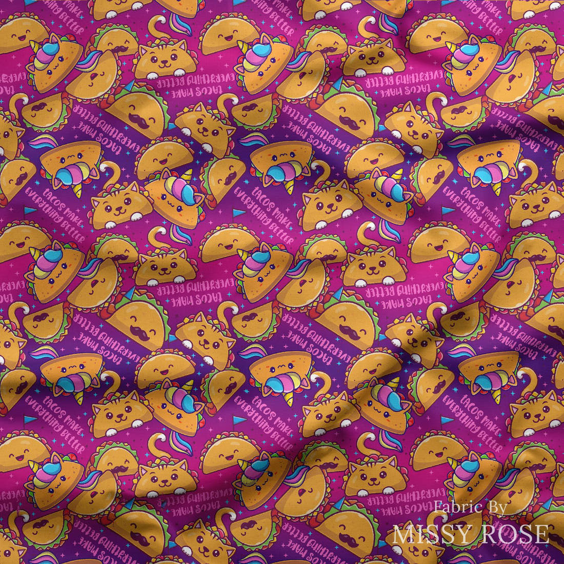 Design 517 Taco Fabric draped fabric mockup – custom printed fabric by the metre | Fabric by Missy Rose