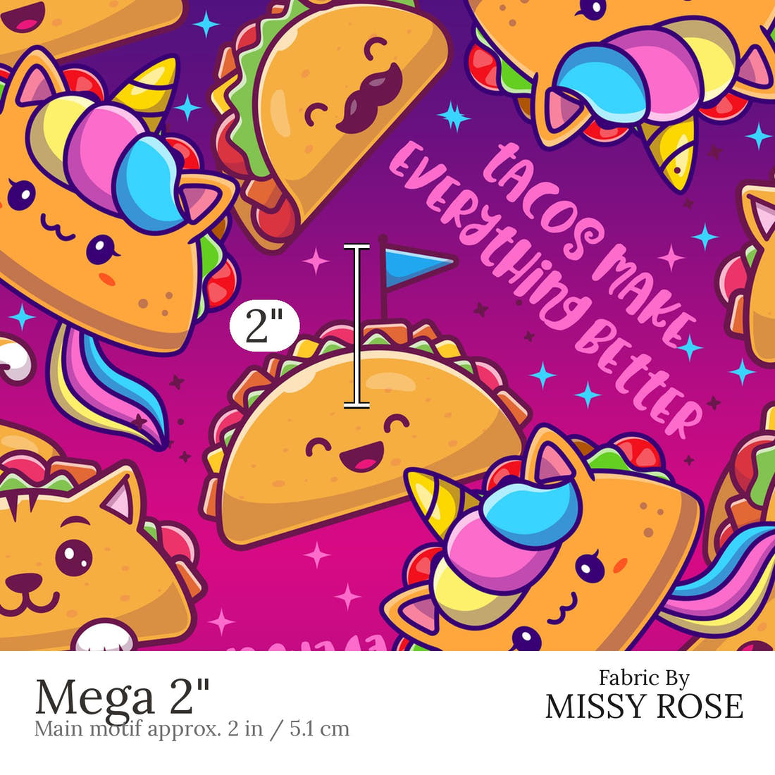 Design 517 Taco Fabric Mega 2 inch print scale guide | Fabric by Missy Rose
