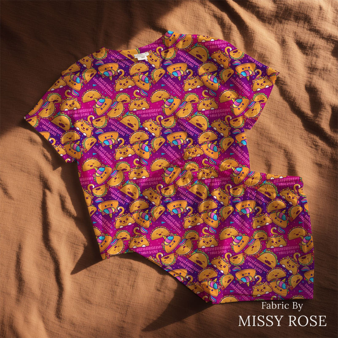 Design 517 Taco Fabric sewn into a lounge set – see how the print looks made up | Fabric by Missy Rose