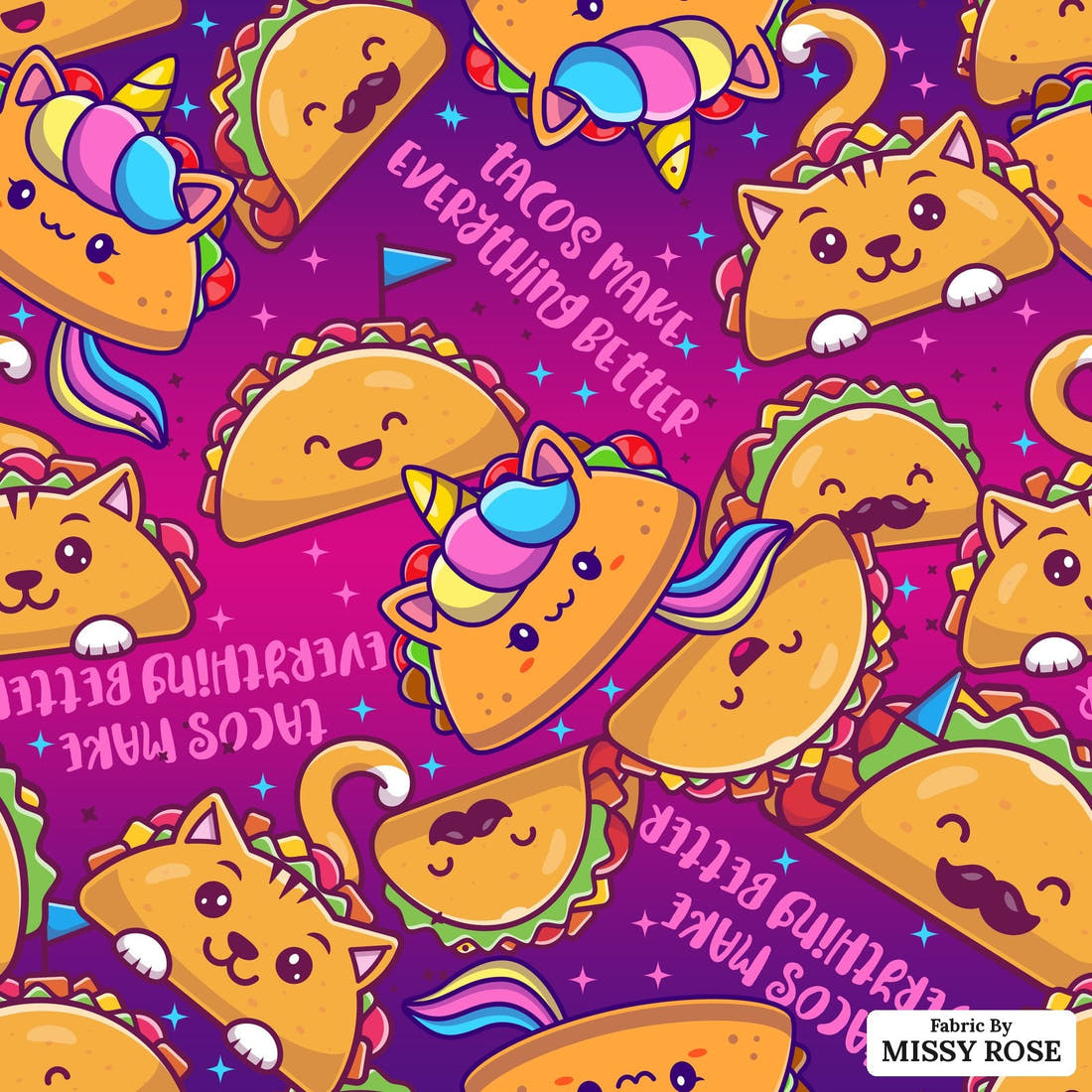 Design 517 Taco Fabric - flat view of the print, zoom in for detail | Fabric by Missy Rose