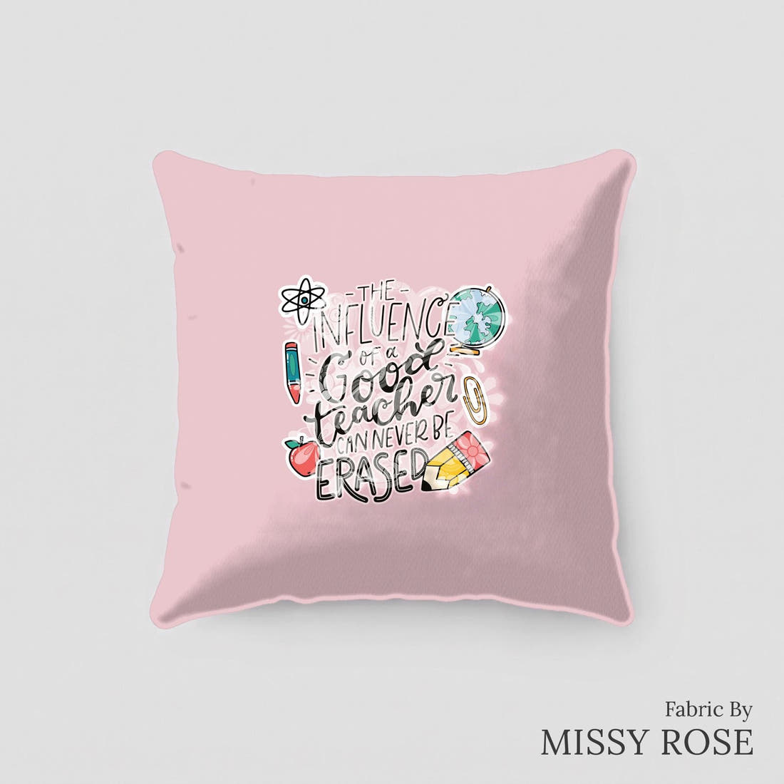 Design 518 Teacher Panel sewn into a cushion – see how the panel looks made up | Fabric by Missy Rose