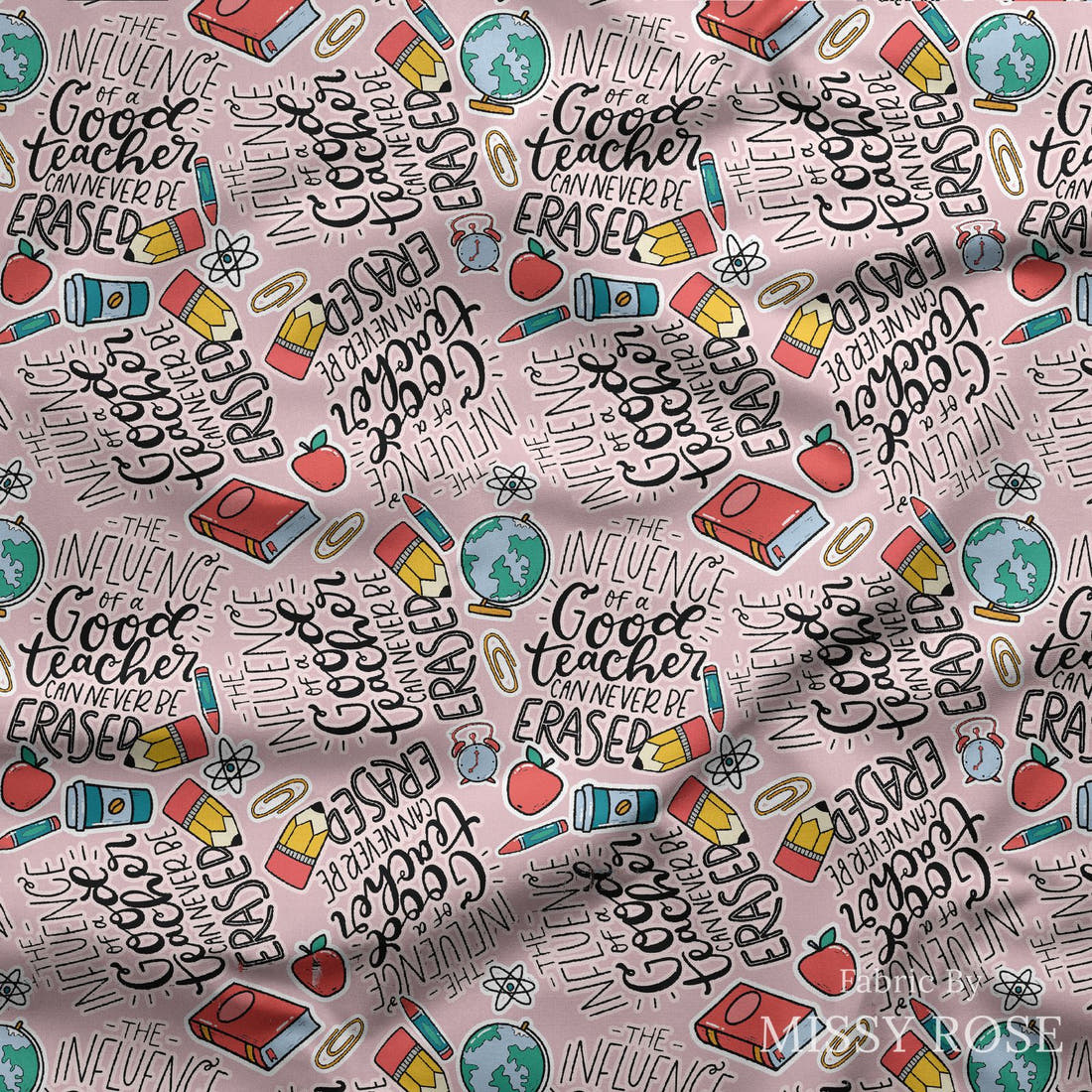 Design 518 Teacher Fabric draped fabric mockup – custom printed fabric by the metre | Fabric by Missy Rose