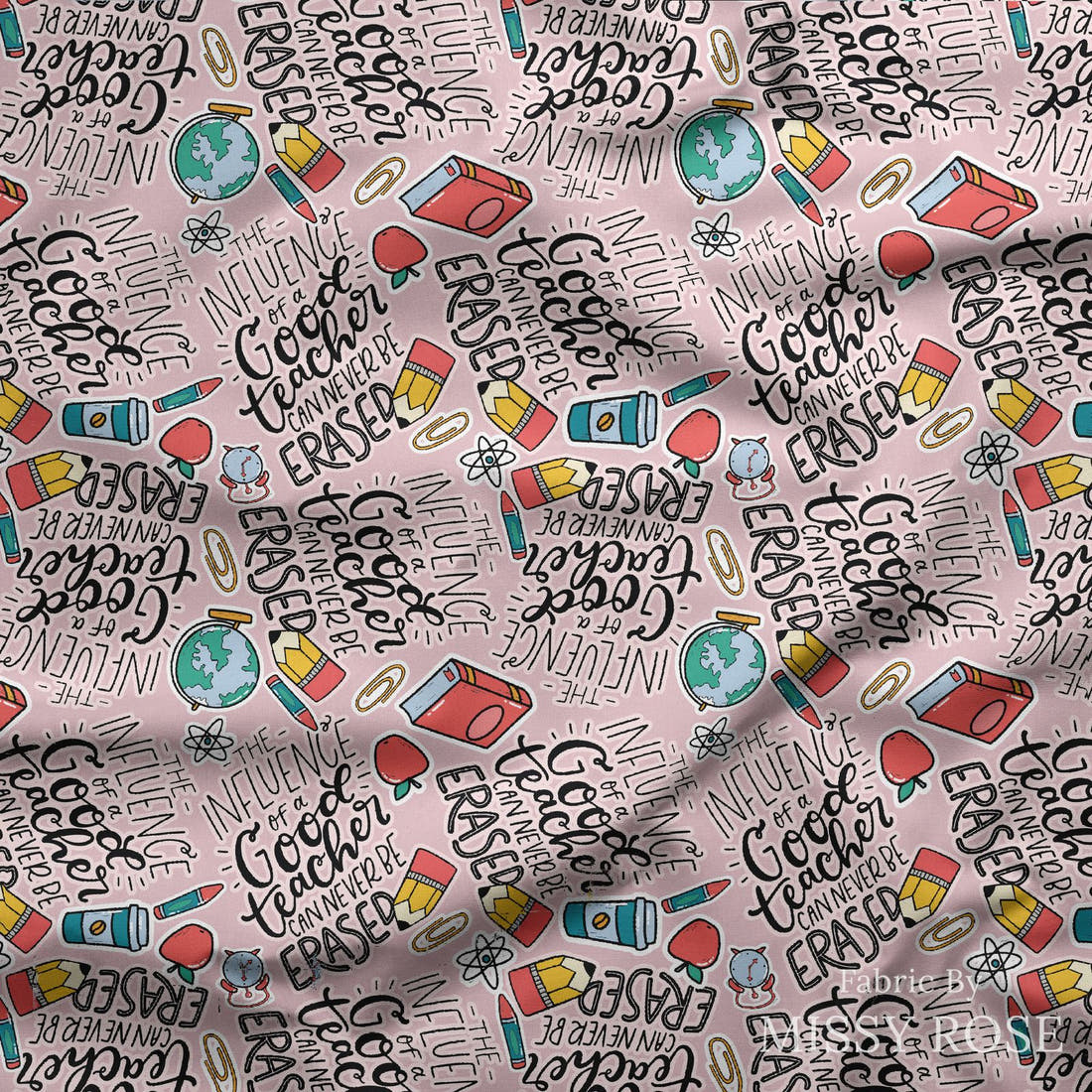 Design 518 Teacher Fabric draped fabric mockup – custom printed fabric by the metre | Fabric by Missy Rose