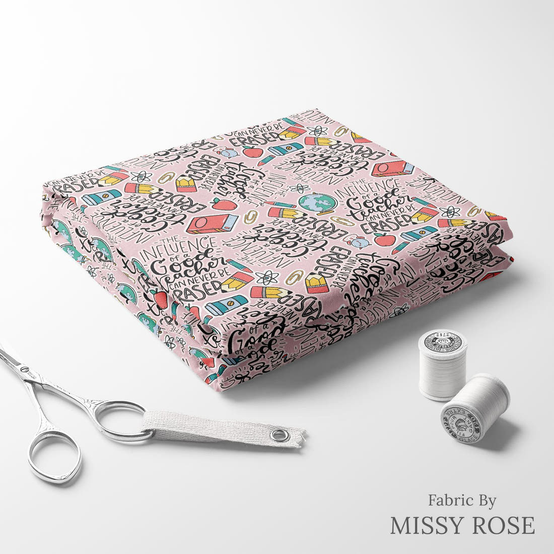 Design 518 Teacher Fabric folded fabric stack with matching thread – pre-order fabric Australia | Fabric by Missy Rose