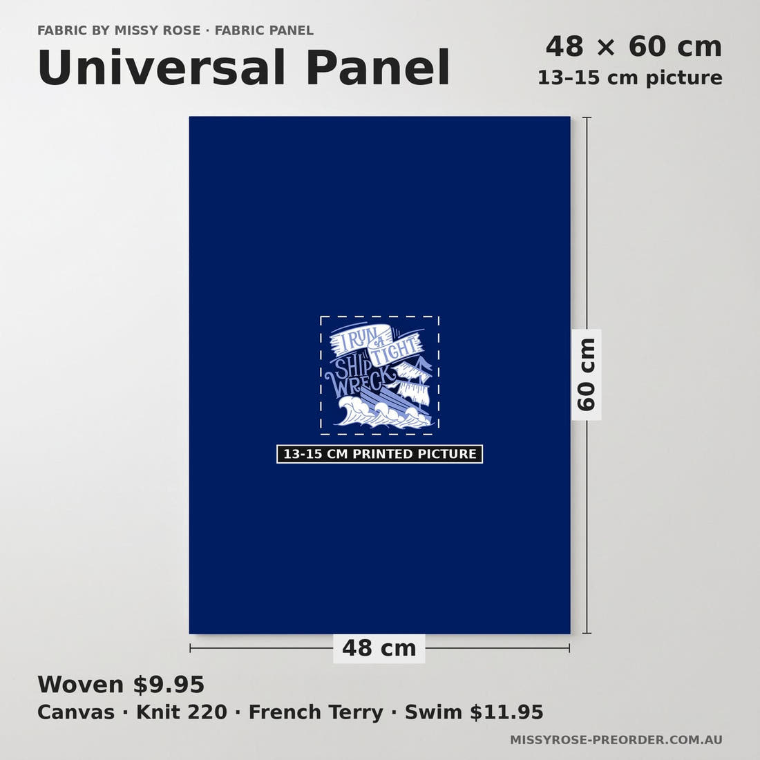 Design 519 Shipwreck Panel universal panel sizing – 13–15 cm printed picture on 48 × 60 cm fabric | Fabric by Missy Rose