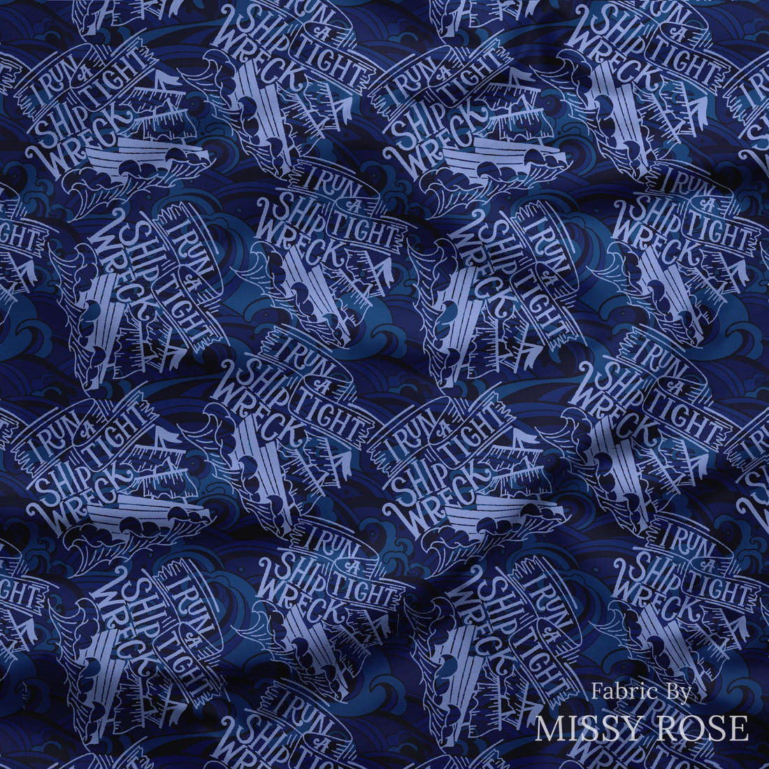 Design 519 Shipwreck Fabric draped fabric mockup – custom printed fabric by the metre | Fabric by Missy Rose