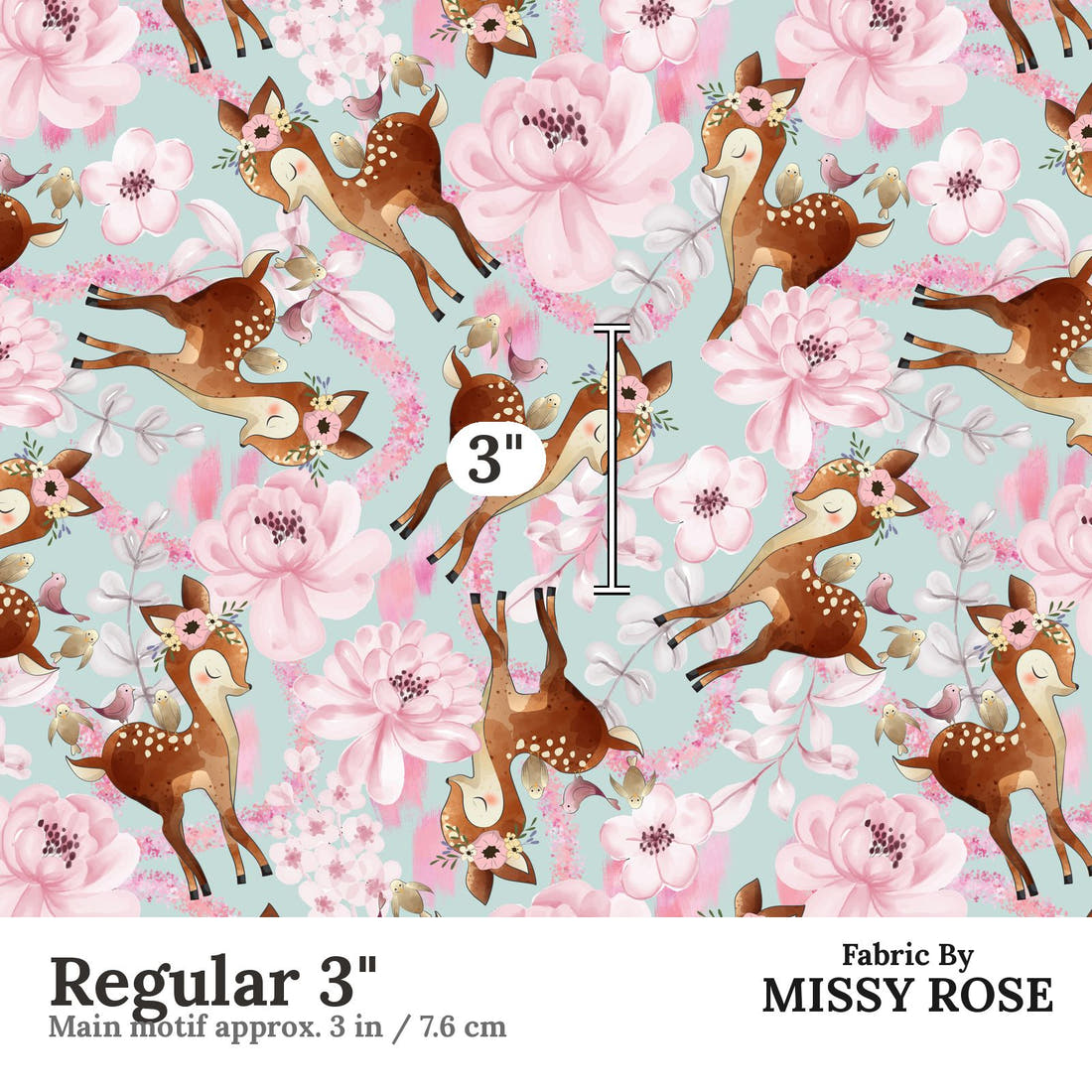 Design 52 Floral Deer Fabric Regular 3" - print scale | Fabric by Missy Rose