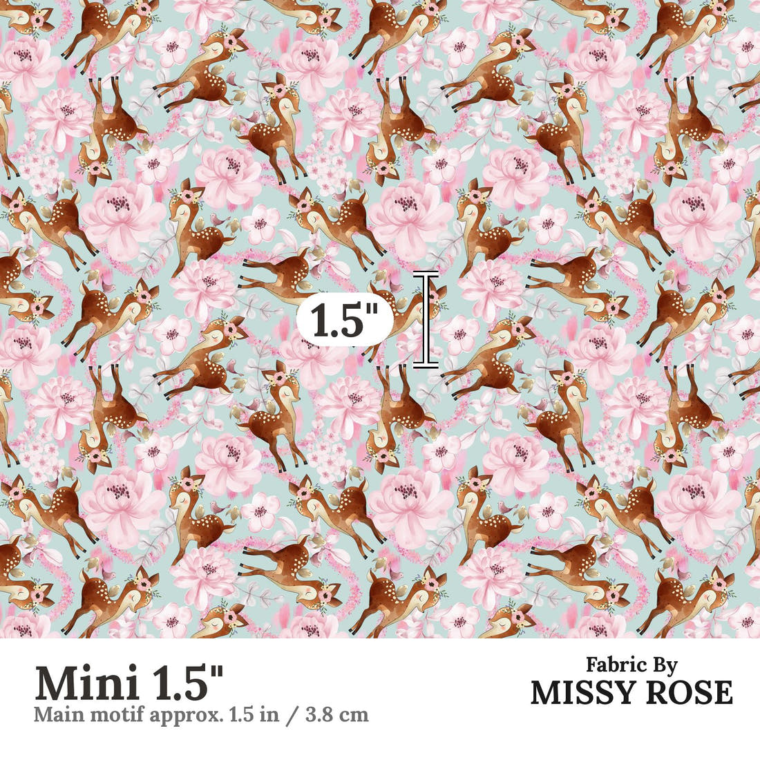 Design 52 Floral Deer Fabric Mini 1.5" - print scale | Fabric by Missy Rose