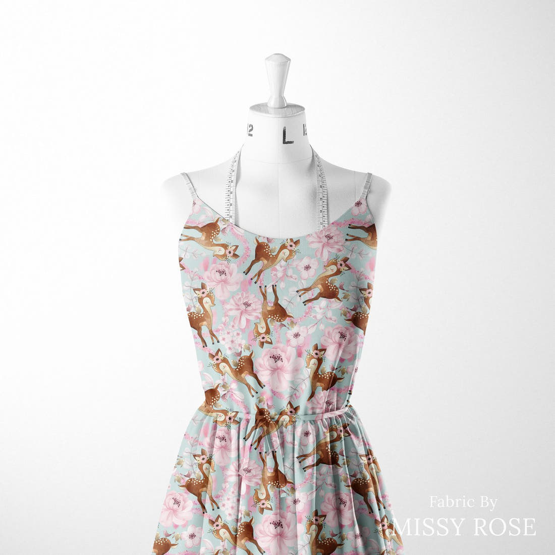 Design 52 Floral Deer Fabric sewn into a women's dress – see how the print looks made up | Fabric by Missy Rose