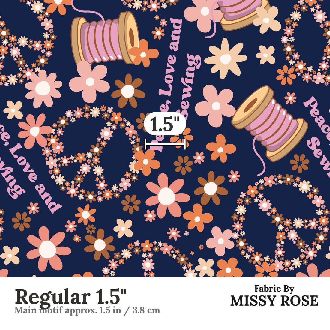 Design 520 Retro Sewing Fabric Regular 1.5" - print scale | Fabric by Missy Rose