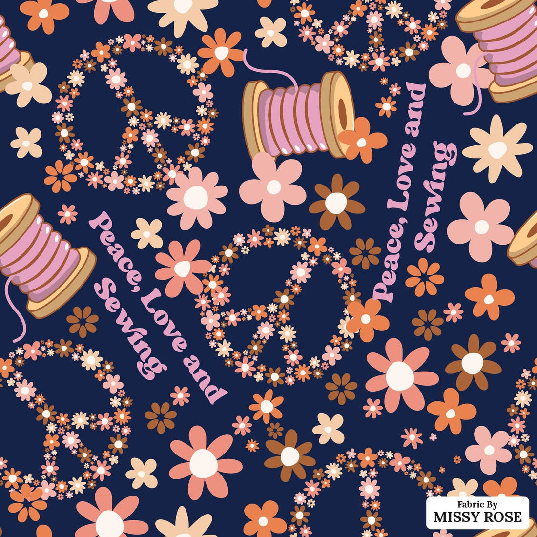Design 520 Retro Sewing Fabric - flat view of the print, zoom in for detail | Fabric by Missy Rose