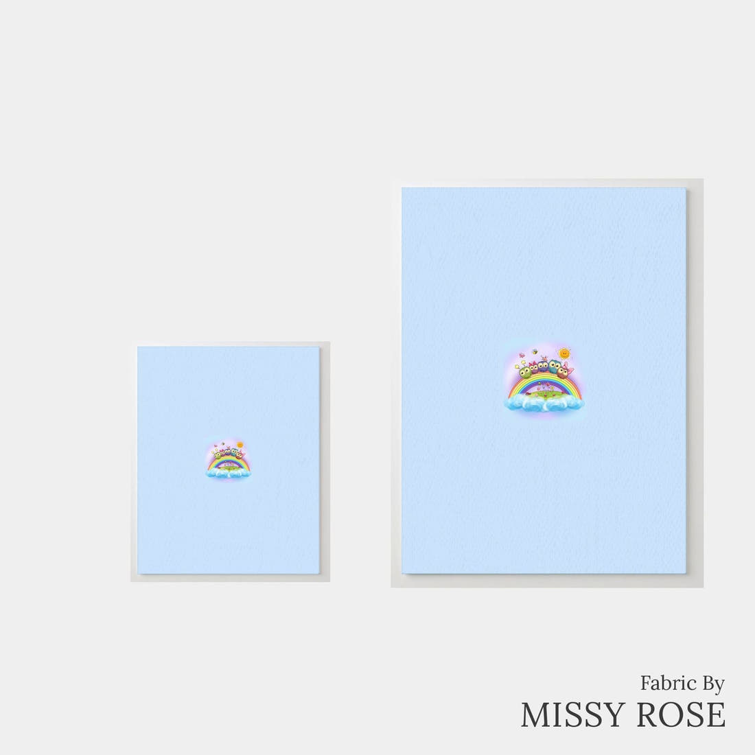 Design 521 Rainbow Owls Panel – universal and adult panel sizes side by side | Fabric by Missy Rose