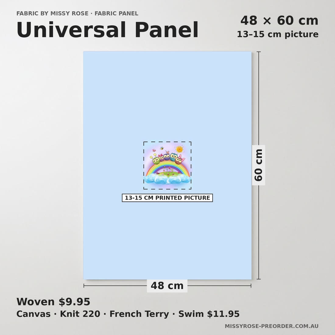Design 521 Rainbow Owls Panel universal panel sizing – 13–15 cm printed picture on 48 × 60 cm fabric | Fabric by Missy Rose
