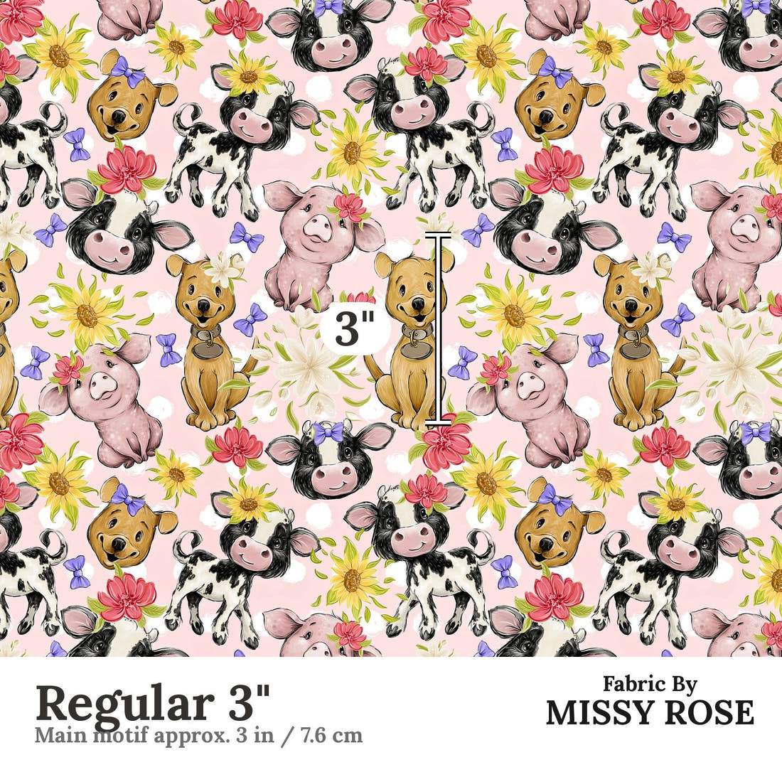 Design 522 Pink Farm Fabric Regular 3" - print scale | Fabric by Missy Rose