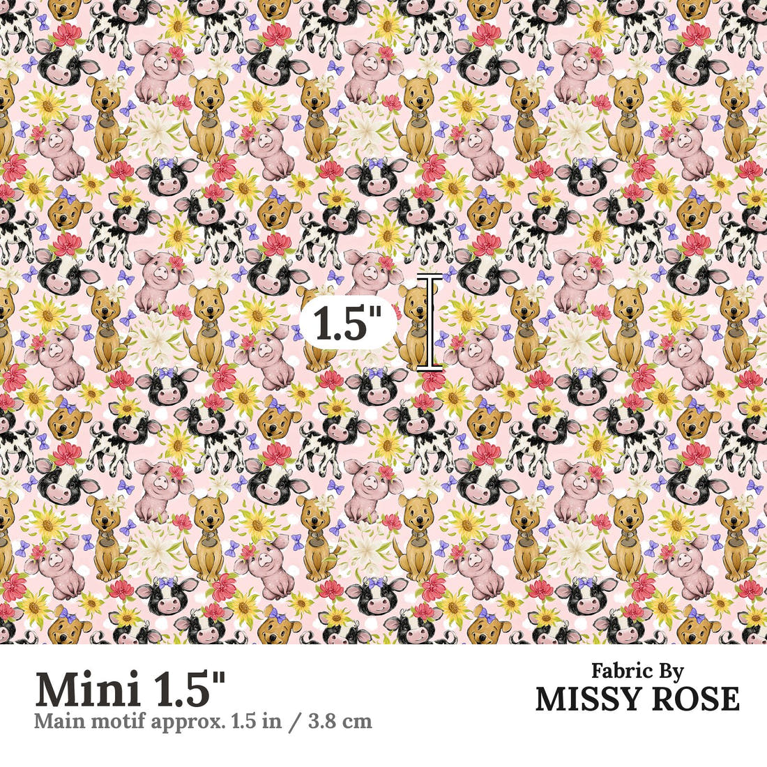 Design 522 Pink Farm Fabric Mini 1.5" - print scale | Fabric by Missy Rose