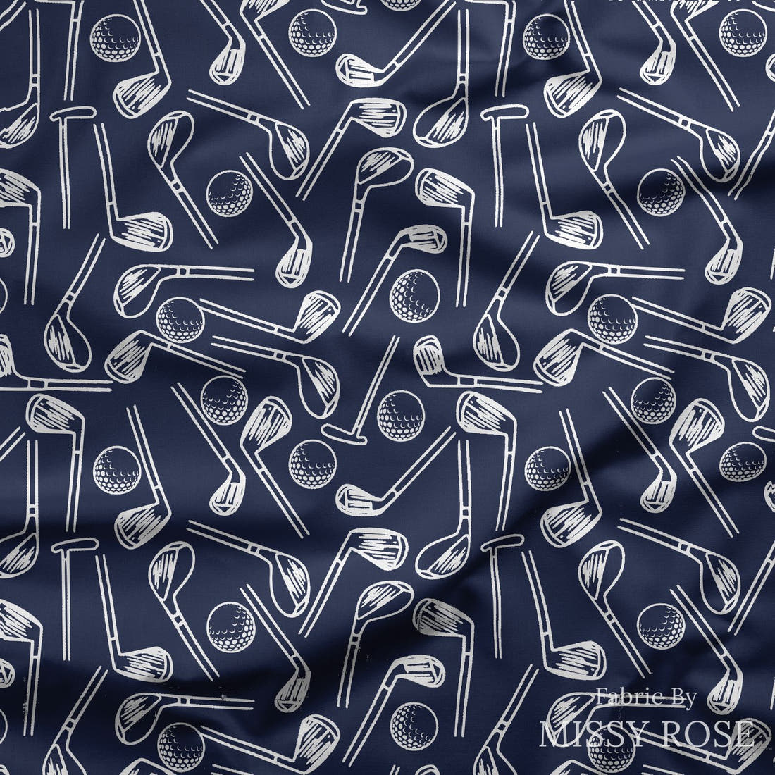 Design 524 Navy Golf Fabric draped fabric mockup – custom printed fabric by the metre | Fabric by Missy Rose