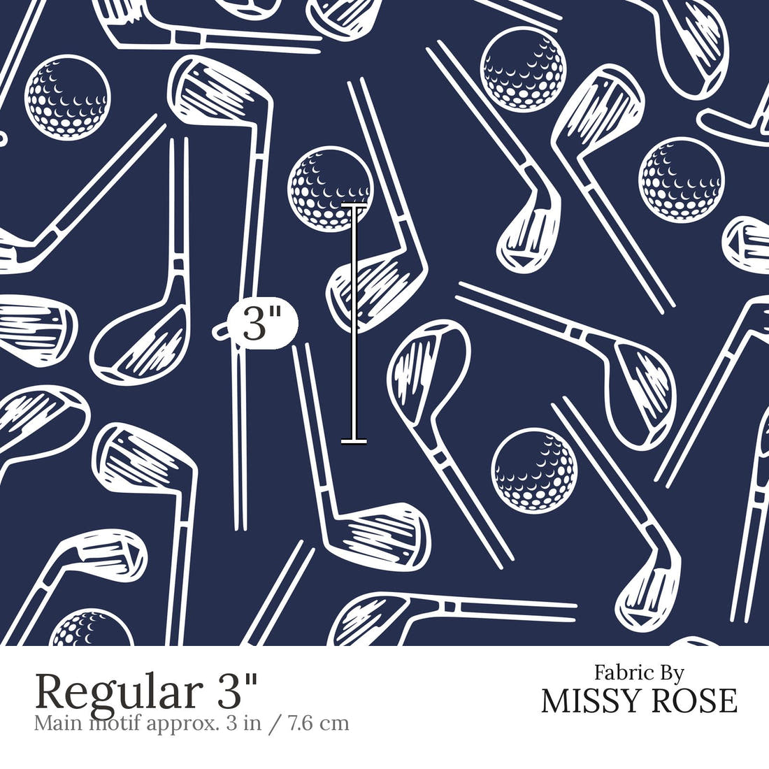 Design 524 Navy Golf Fabric Regular 3 inch print scale guide | Fabric by Missy Rose