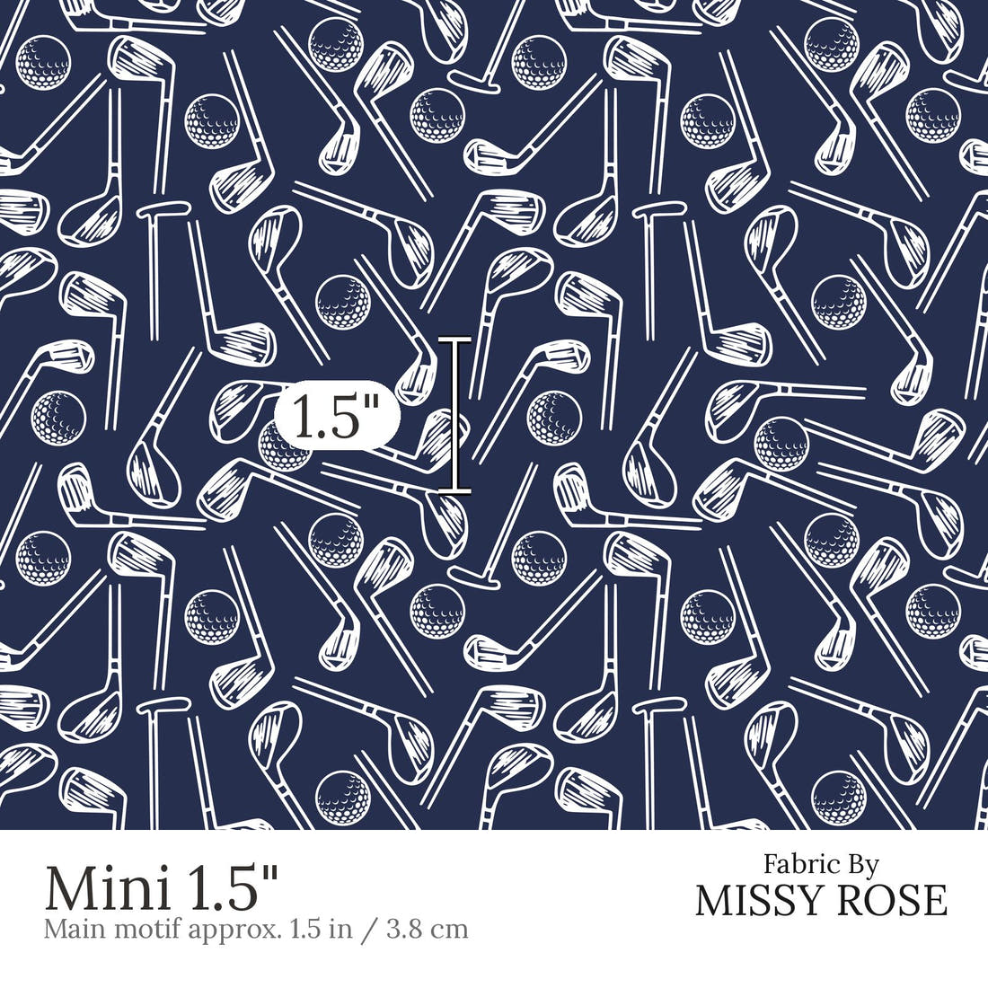 Design 524 Navy Golf Fabric Mini 1.5 inch print scale guide | Fabric by Missy Rose