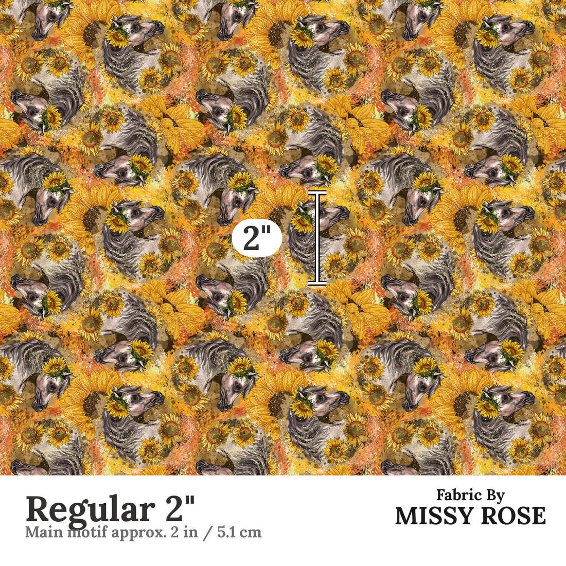 Design 525 Sunflower Horse Fabric Regular 2" - print scale | Fabric by Missy Rose
