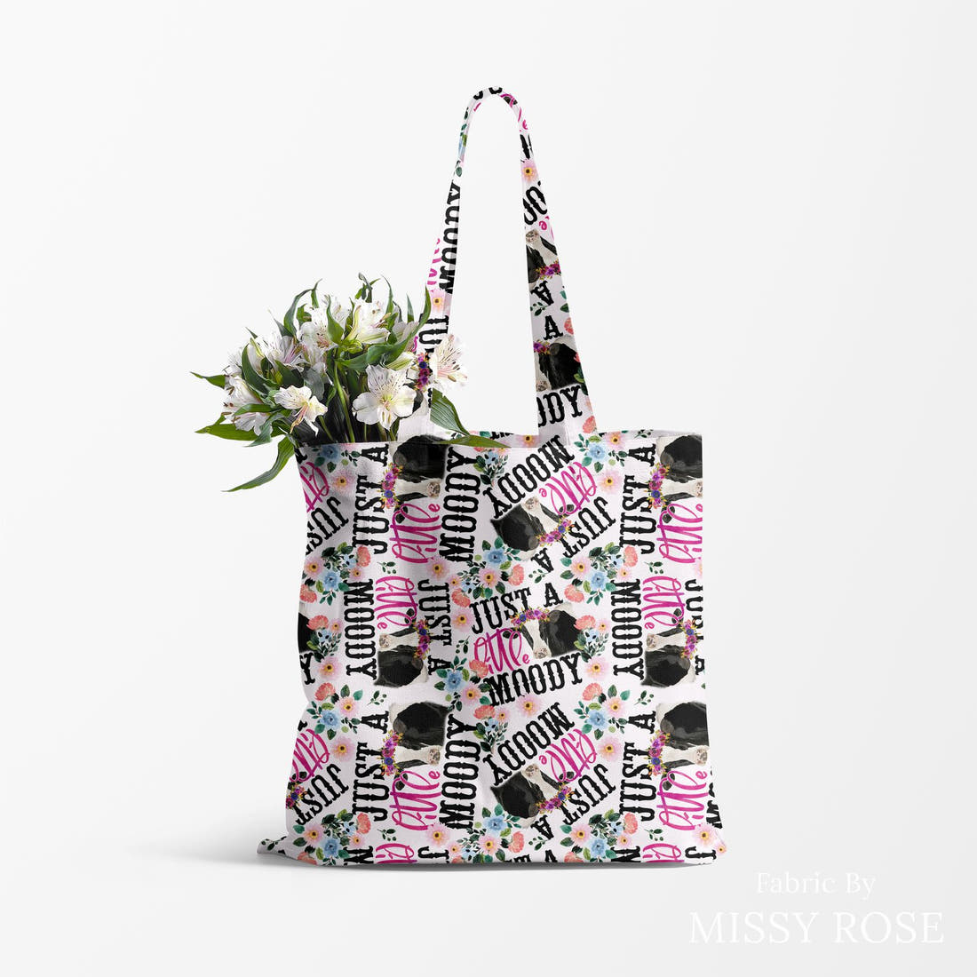 Design 526 Moody Fabric made up as a tote bag – see how the print looks made up | Fabric by Missy Rose